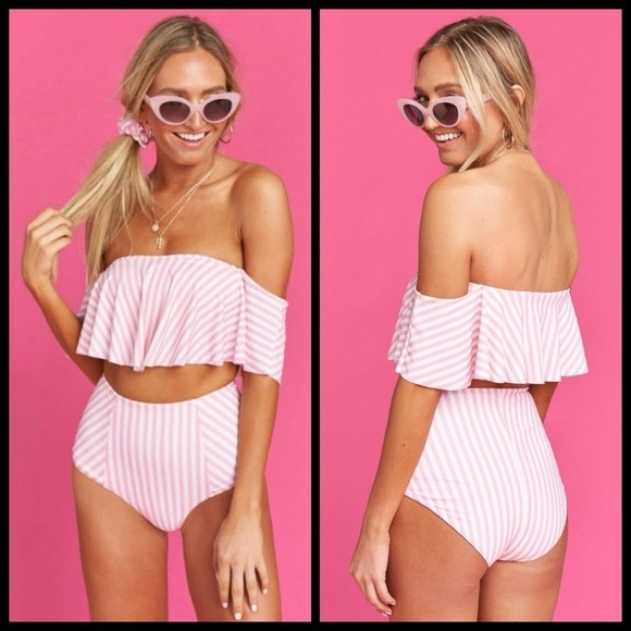 💕SHOW ME YOUR MUMU💕 Barbie Bindi Ruffle Bikini TOP ~ Skipper Stripe Pink/White - Picture 3 of 8